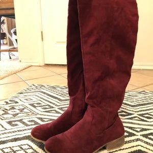 Maroon Tall Over the Knee Suede Boots - Size 9